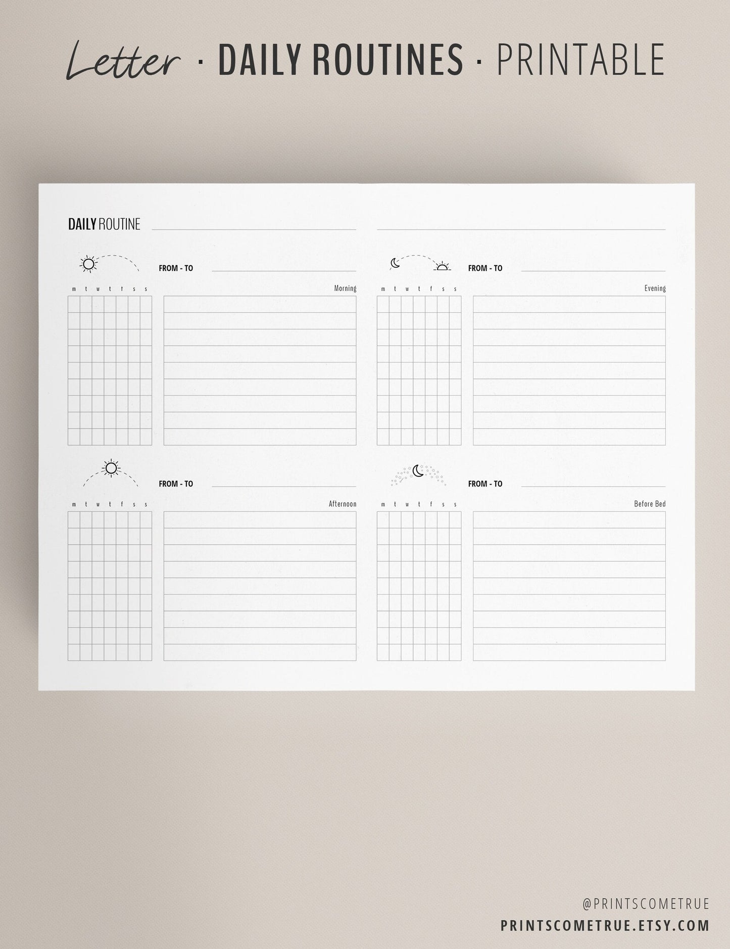 Daily Routine Checklist - Horizontal Editable Letter - 3