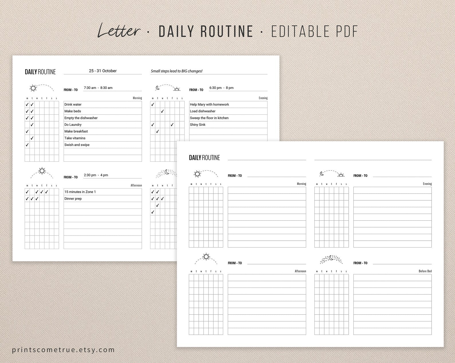 Daily Routine Checklist - Horizontal Editable Letter - 7