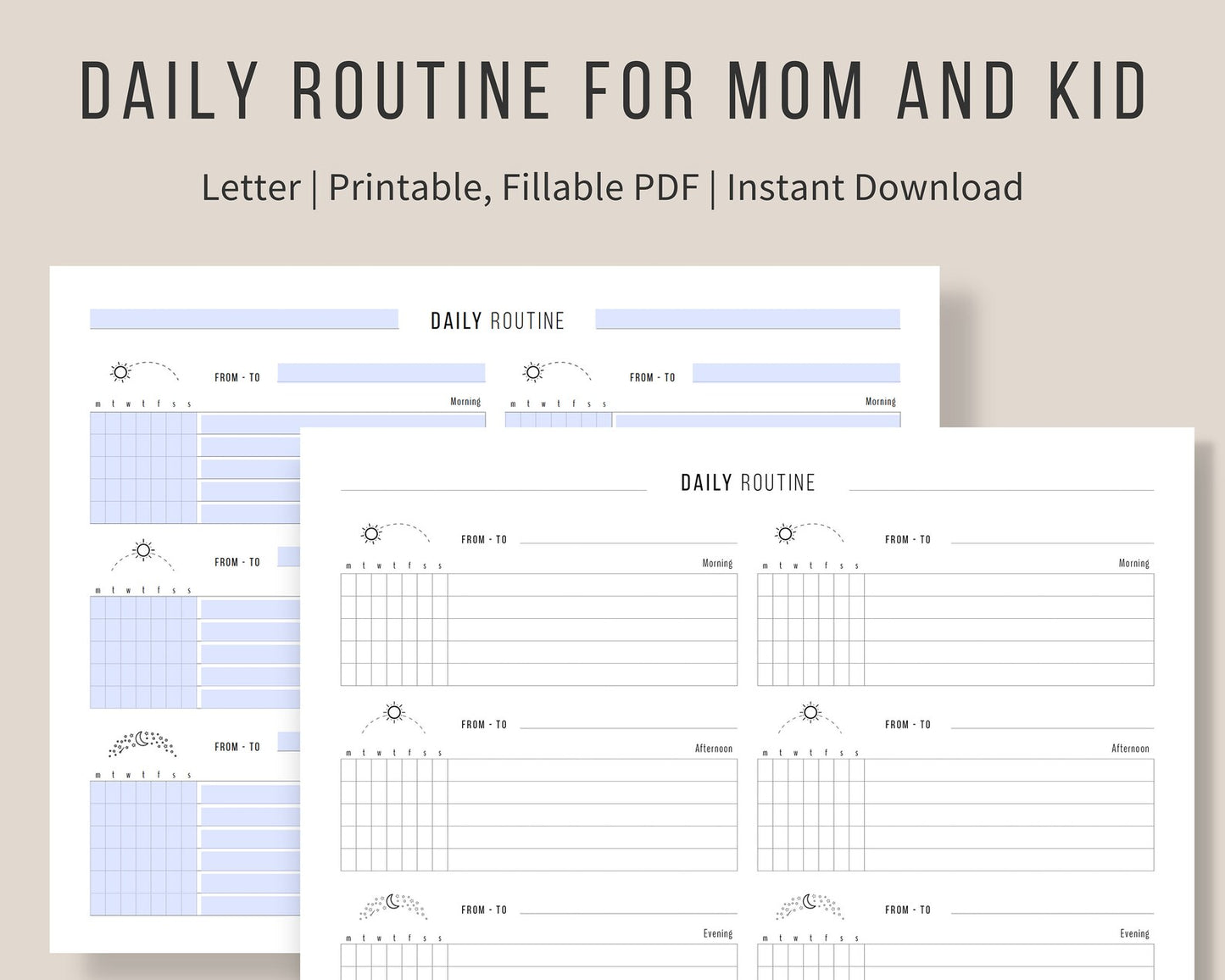 Daily Routine for Family - Printable Planner PDF - Letter
