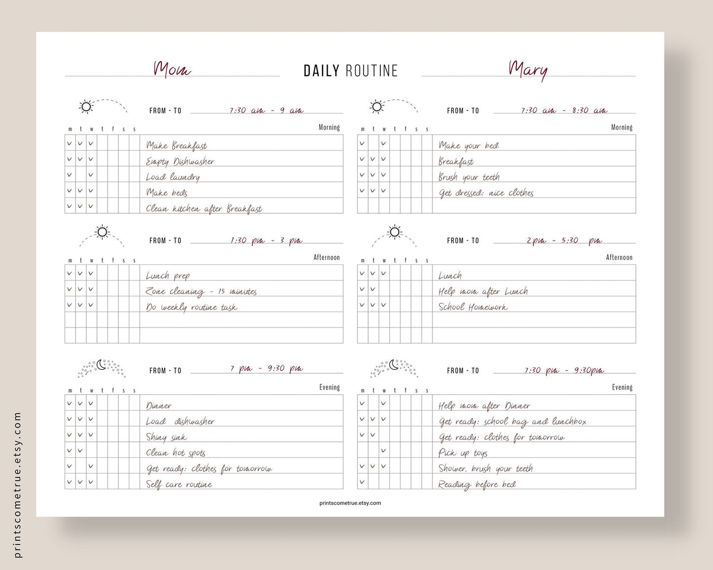 Daily Routine for Family - Printable Planner PDF - Letter - 2