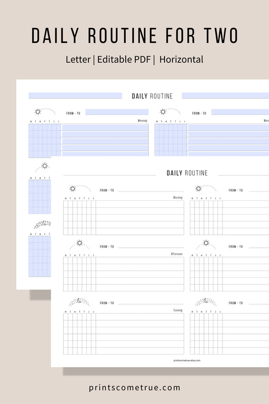 Daily Routine for two-printable Planner Checklist PDF Letter
