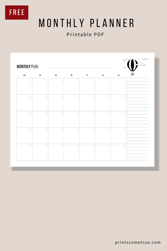 Monthly Planner (Hot Air Balloon) | Letter